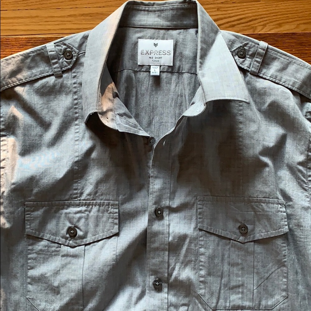 “Express” Grey Button Up - Picture 2 of 2